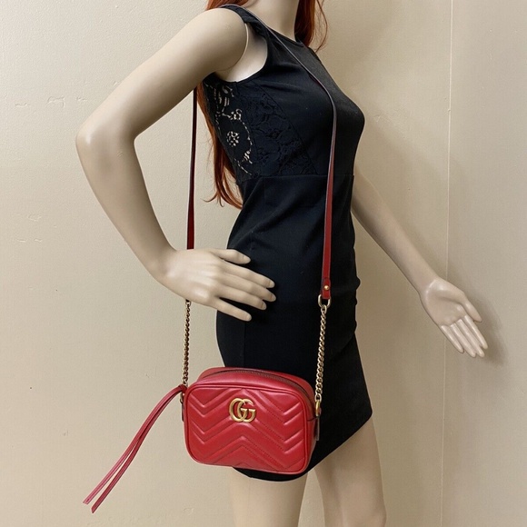 Gucci GG Marmont Mini Red Matelasse Leather Crossbody (E028007489) - Picture 16 of 16